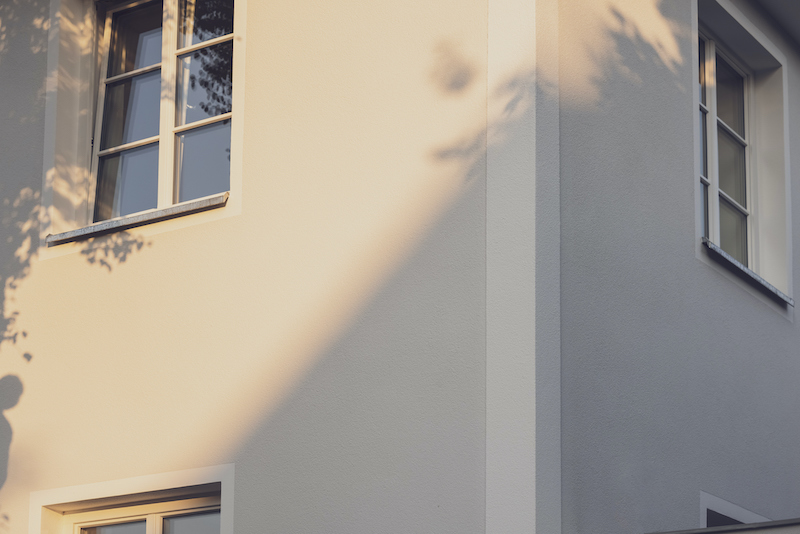 house facade at sunset.